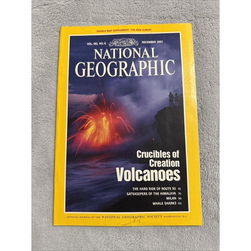 National geographic December 1992 volcanoes Route 93 sherpas Milan whale sharks